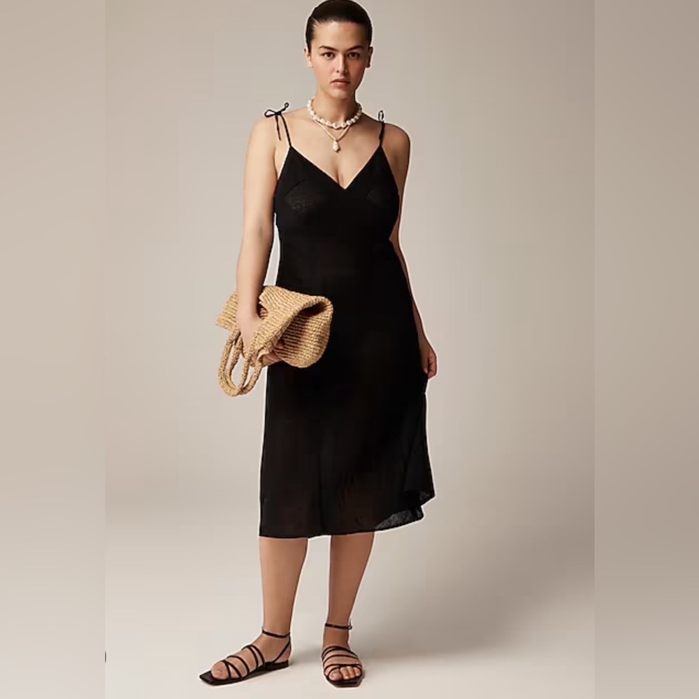 J. Crew Tie Shoulder Slip Dresss in Featherweight Linen
